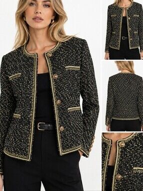 MAX SIMPLE Embellished Classic Tweed Blazer. NWT Sz M‎ MSRP $325